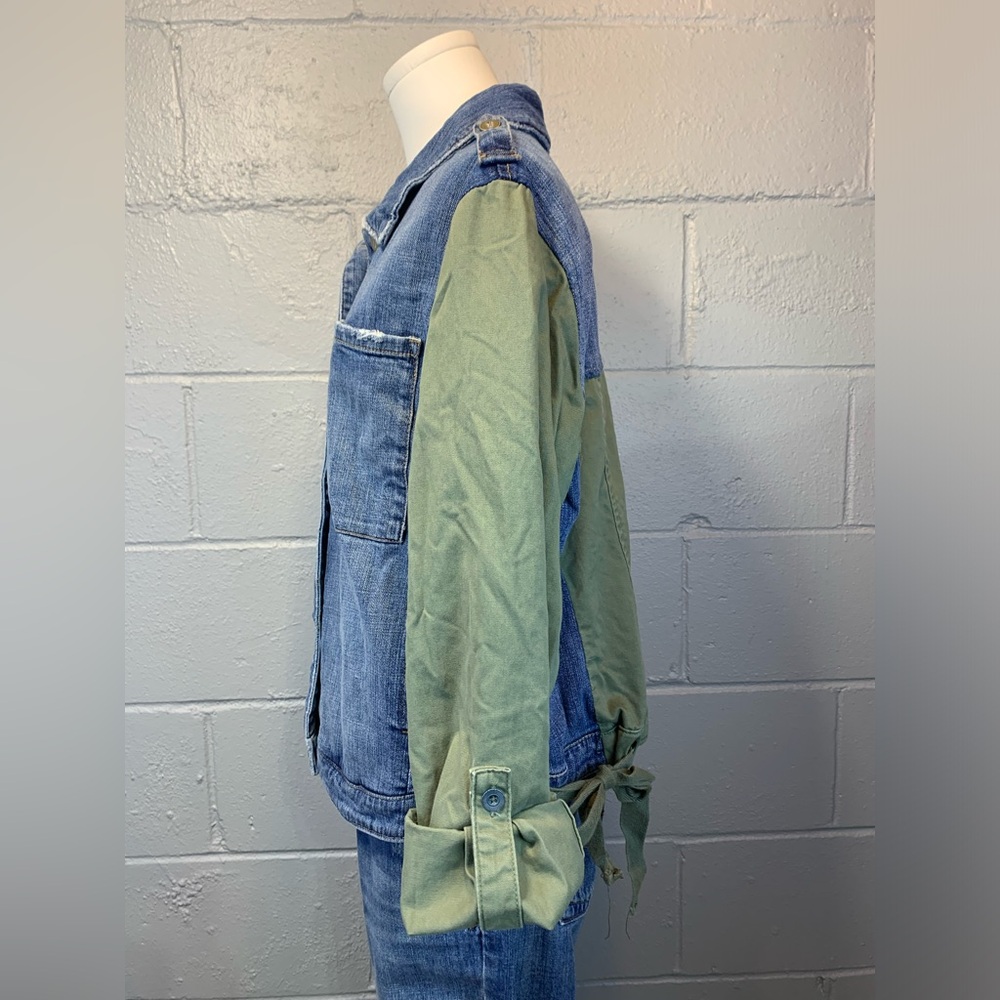 Anthropology Pilcro Denim Army Khaki Green Jean Jacket Women's Size Large - Picture 7 of 11